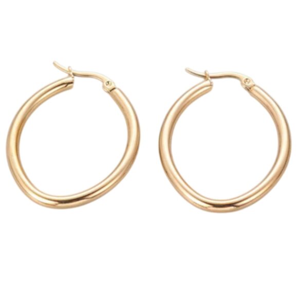 1 1/2 Inch 38mm Hoop Gold Pierced Post Earrings 3mm Wide Band - Picture 5 of 5